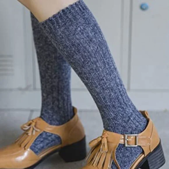 Women's Winter Thick Knit Wool Crew Knee High Socks Cozy Slouch Boots - Picture 3 of 8